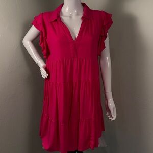 Umgee Fuchsia Ruffle Sleeve Dress